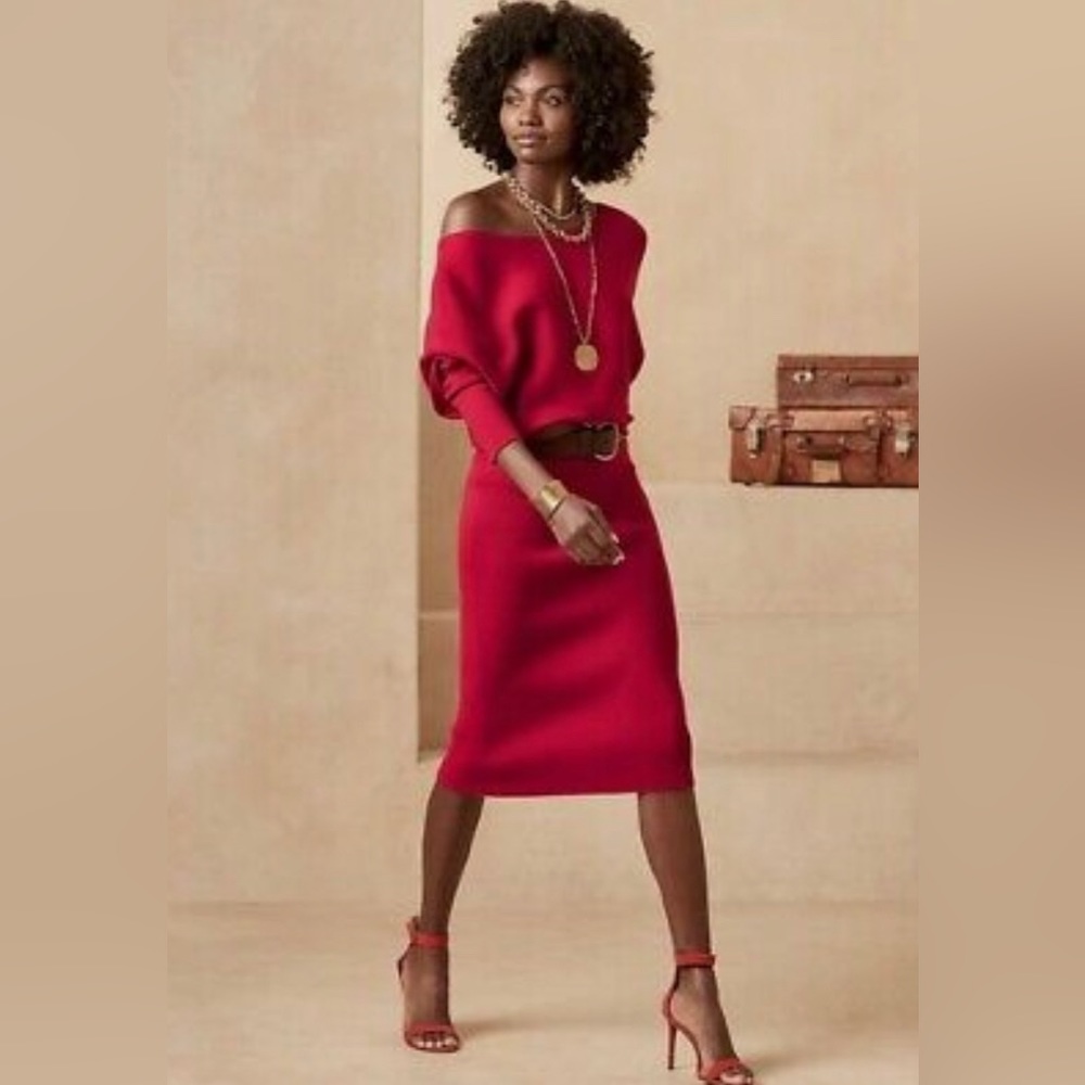 NWT! BANANA REPUBLIC OFF THE SHOULDER RED SUNSET SWEATER DRESS XLARGE